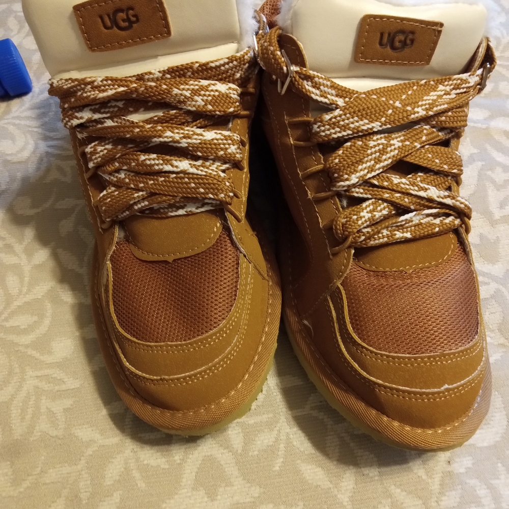 UGGs Brown/Tan High-Top Sneakers with Patterned Laces